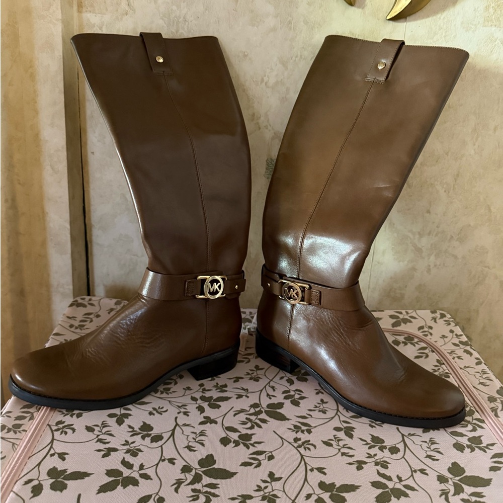Michael Kors riding boots. Brand new leather, 7m, coffee brown. MK emblem.